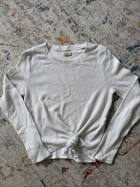 Madewell White Ribbed Long-Sleeve Knot Front Tee